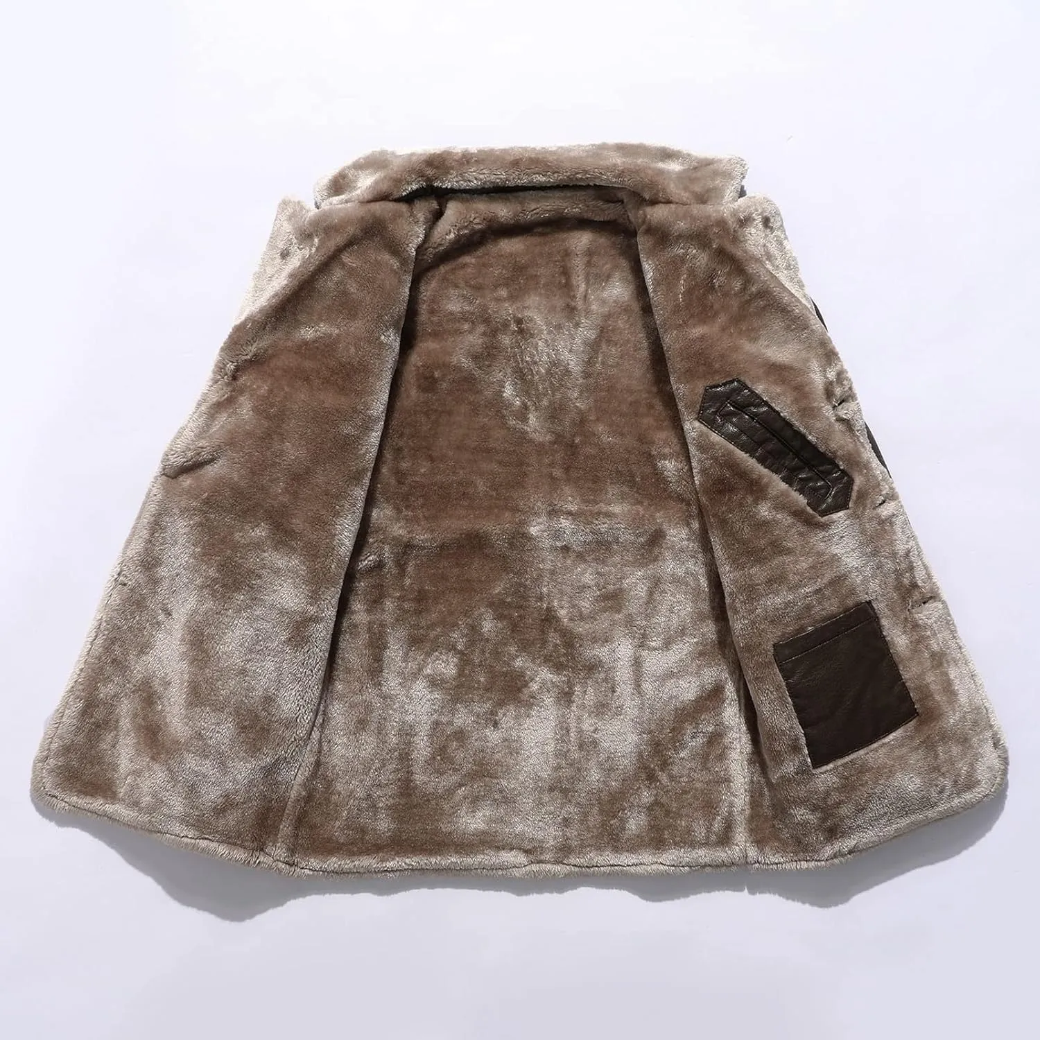Sherpa Lined Leather Jacket Men Suede Sherpa Shearling Faux Fur Plush Collar Leather Coat Sheepskin Coat Winter Jackets