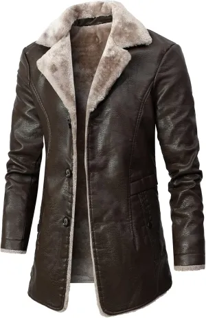 Sherpa Lined Leather Jacket Men Suede Sherpa Shearling Faux Fur Plush Collar Leather Coat Sheepskin Coat Winter Jackets