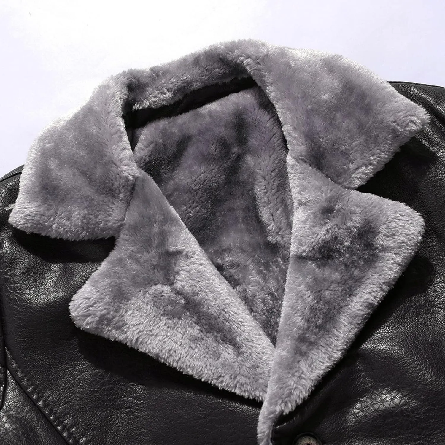 Sherpa Lined Leather Jacket Men Suede Sherpa Shearling Faux Fur Plush Collar Leather Coat Sheepskin Coat Winter Jackets