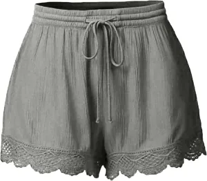 Shorts for Women Trendy 2024 High Waisted Drawstring Lace Hem Wide Leg Shorts Plus Size Loose Fit Casual Summer Shorts