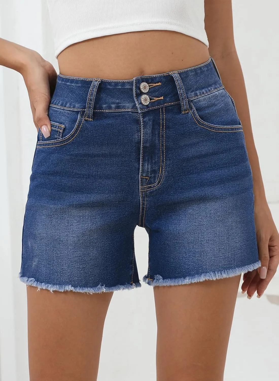 Sidefeel Women's Jean Shorts High Waisted Casual Stretchy Raw Hem Zimbaplatinum Jeans Summer Denim Shorts with Pockets