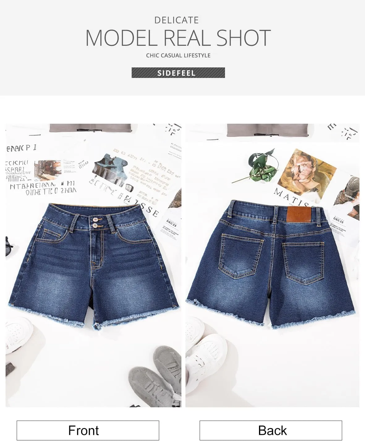 Sidefeel Women's Jean Shorts High Waisted Casual Stretchy Raw Hem Zimbaplatinum Jeans Summer Denim Shorts with Pockets