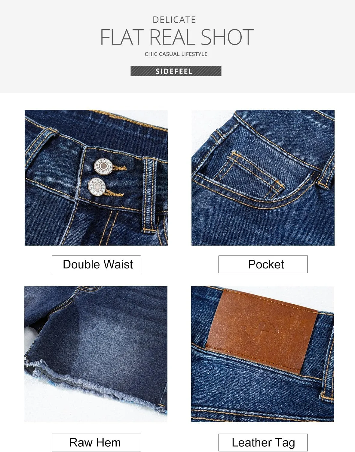 Sidefeel Women's Jean Shorts High Waisted Casual Stretchy Raw Hem Zimbaplatinum Jeans Summer Denim Shorts with Pockets