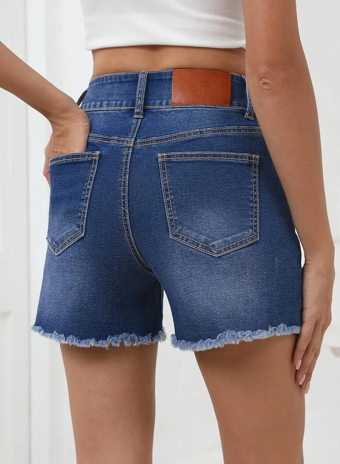 Sidefeel Women's Jean Shorts High Waisted Casual Stretchy Raw Hem Zimbaplatinum Jeans Summer Denim Shorts with Pockets