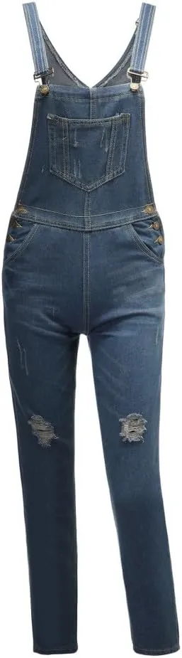 Skinny Ripped Jeans Denim Jumpsuit One Piece Rompers for Women Casual Stretch Distressed Jeans Bib Overalls