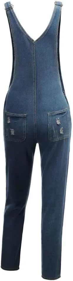 Skinny Ripped Jeans Denim Jumpsuit One Piece Rompers for Women Casual Stretch Distressed Jeans Bib Overalls