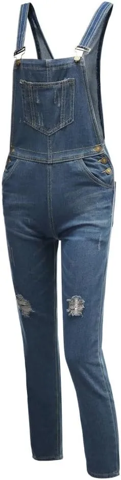 Skinny Ripped Jeans Denim Jumpsuit One Piece Rompers for Women Casual Stretch Distressed Jeans Bib Overalls