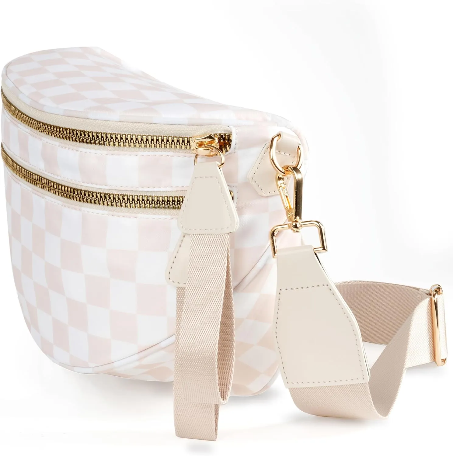 Spacious Checkered Nylon Crossbody Bag Bum Bag Checkered Handbags Wallets for Women