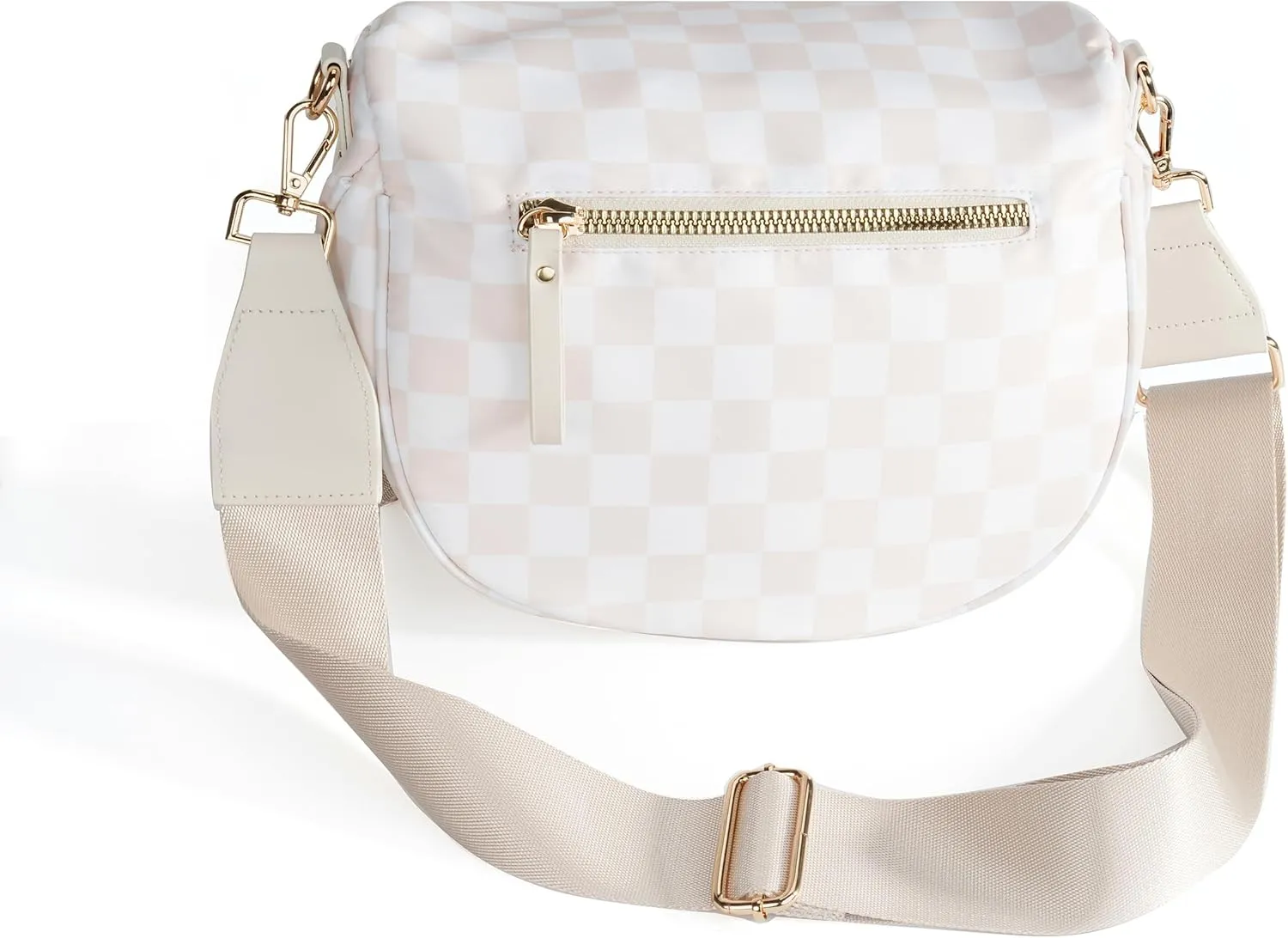 Spacious Checkered Nylon Crossbody Bag Bum Bag Checkered Handbags Wallets for Women