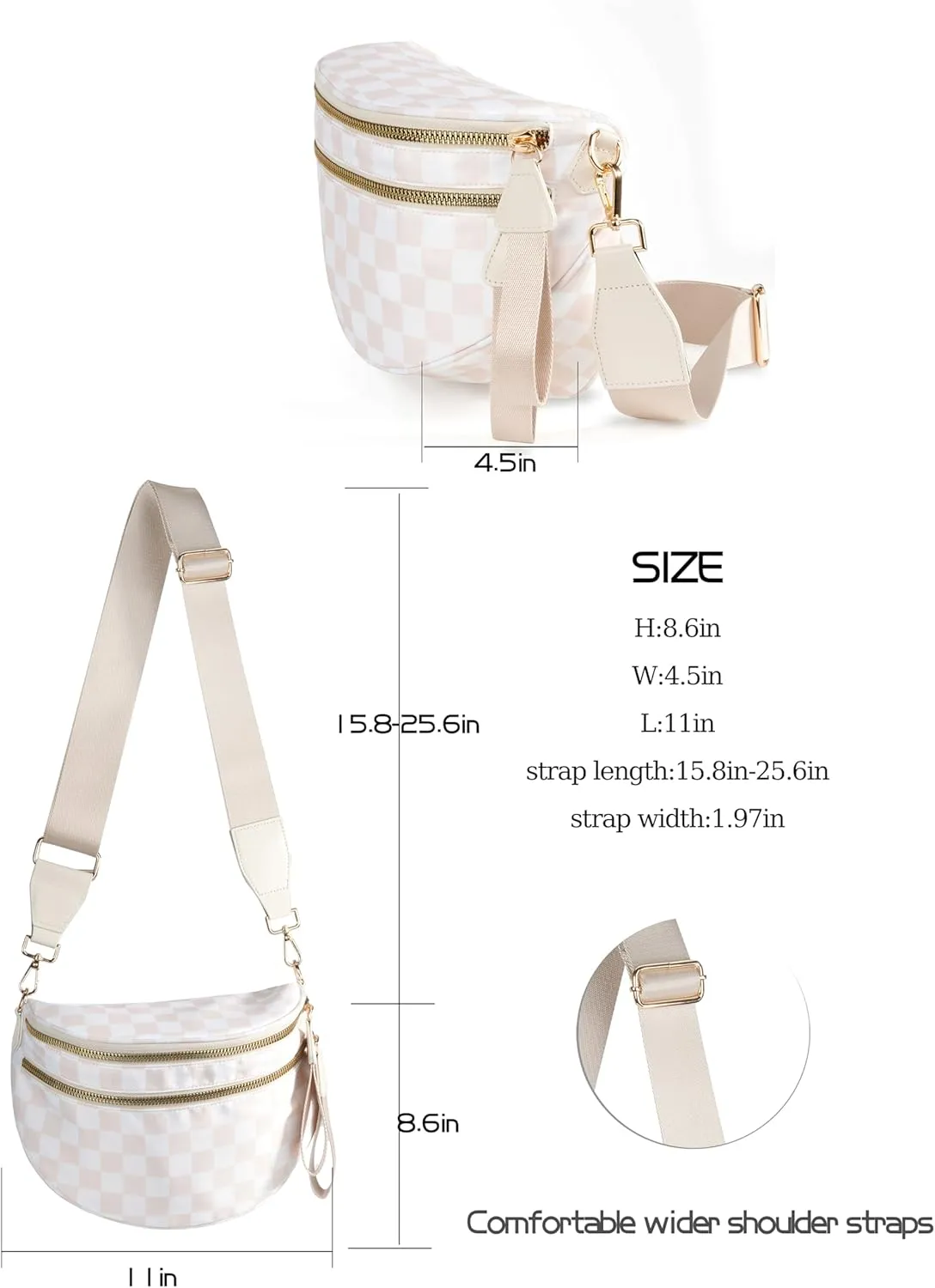 Spacious Checkered Nylon Crossbody Bag Bum Bag Checkered Handbags Wallets for Women