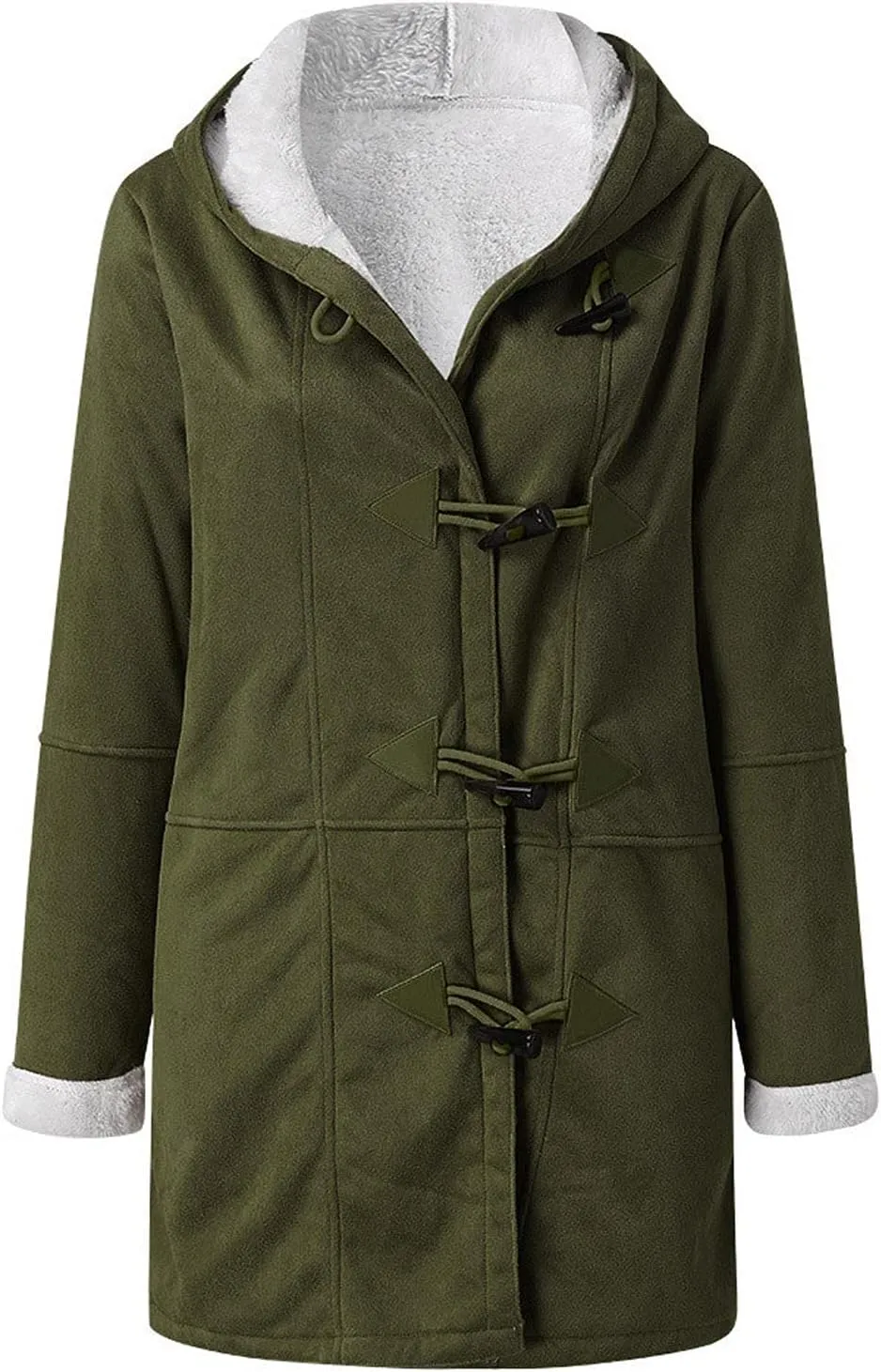 STYESH Winter Coats for Women Warm Thicken Fleece Lined Jacket Hoodie Fashion Horn Button Suede Coat Outerwear with Pockets