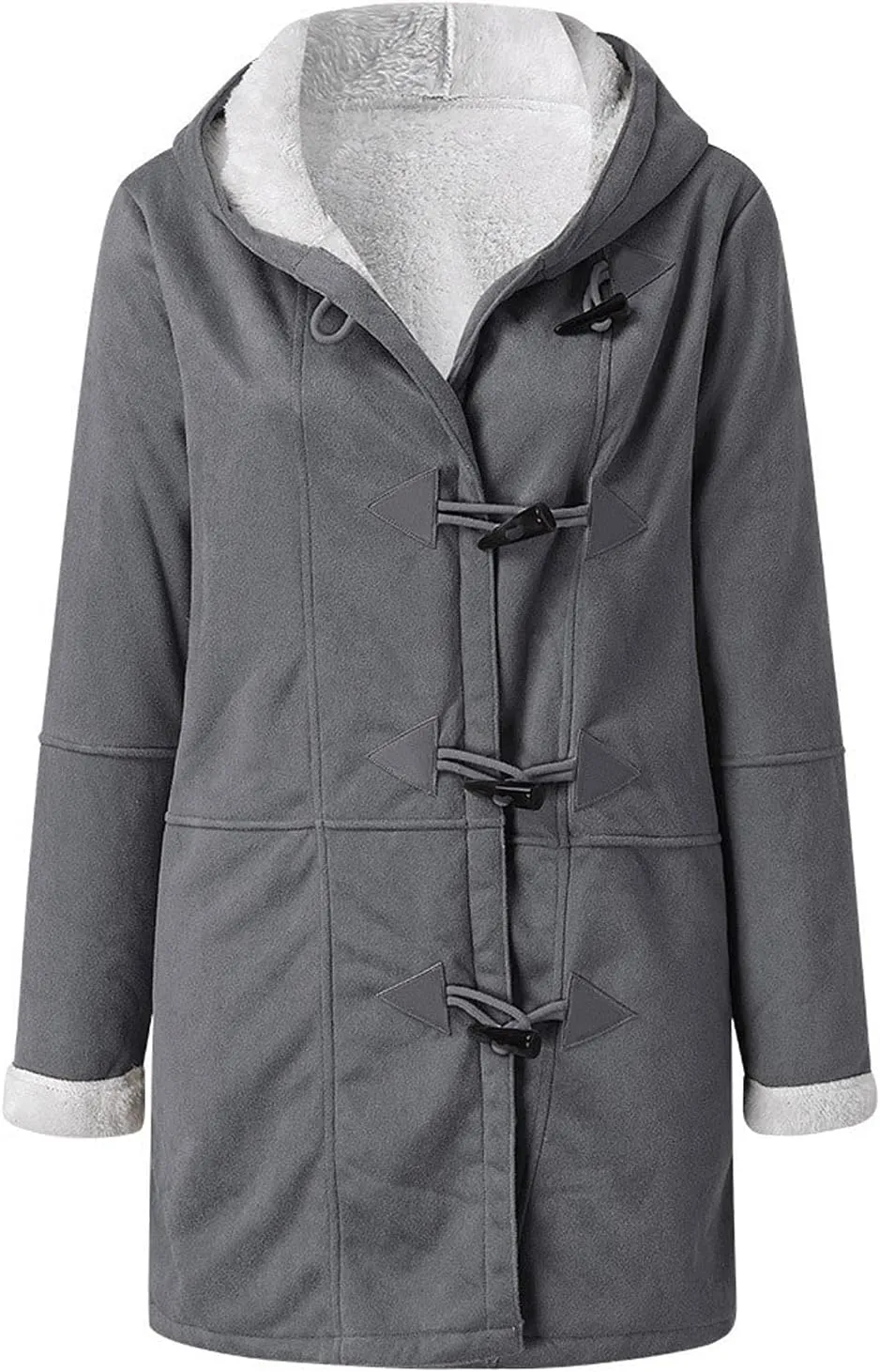 STYESH Winter Coats for Women Warm Thicken Fleece Lined Jacket Hoodie Fashion Horn Button Suede Coat Outerwear with Pockets