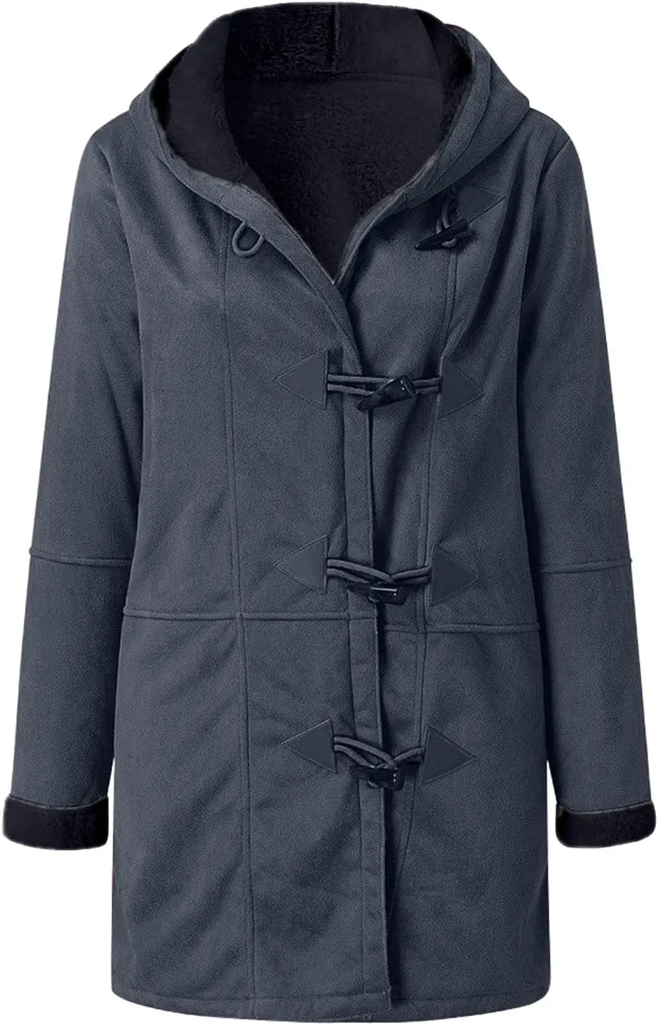 STYESH Winter Coats for Women Warm Thicken Fleece Lined Jacket Hoodie Fashion Horn Button Suede Coat Outerwear with Pockets