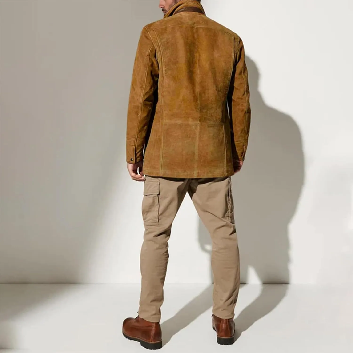 Suede Blazer for Men Faux Leather Suit Jacket Distressed Notch Lapel Buttons Sport Coat Zipper Trucker Western Jacket