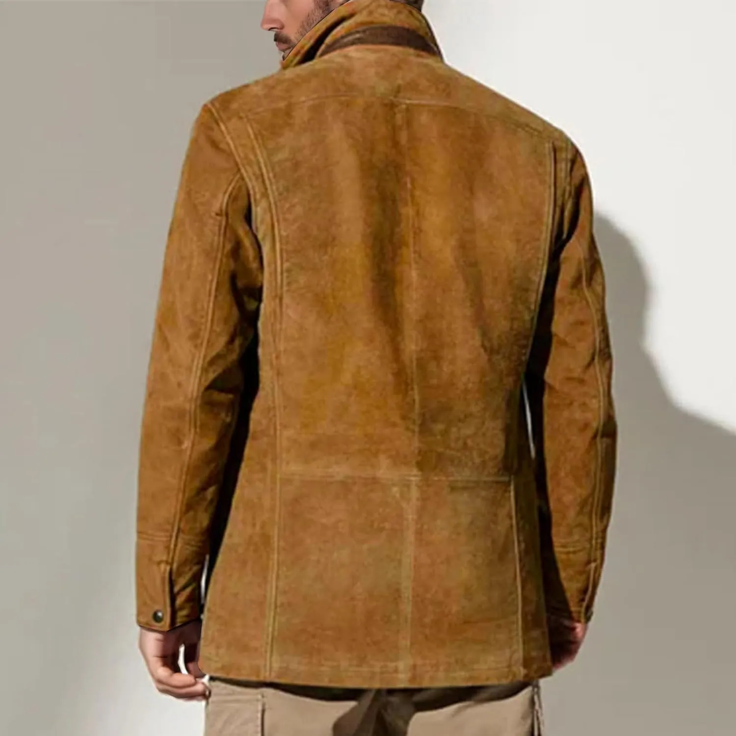Suede Blazer for Men Faux Leather Suit Jacket Distressed Notch Lapel Buttons Sport Coat Zipper Trucker Western Jacket