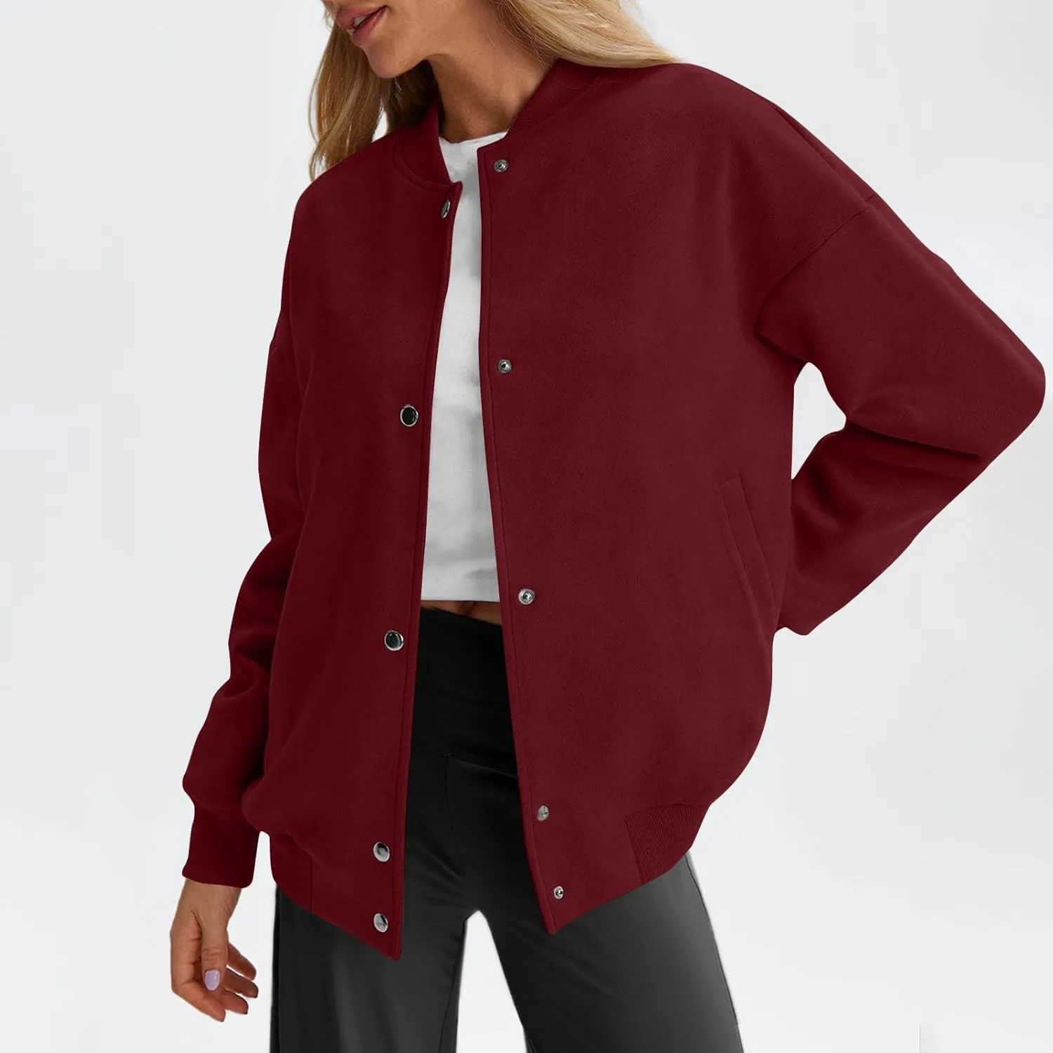 Suede Jacket Women Button Down Bomber Jacket Dressy Casual Varsity Shackets with Pockets Fall Coat Y2k Clothes