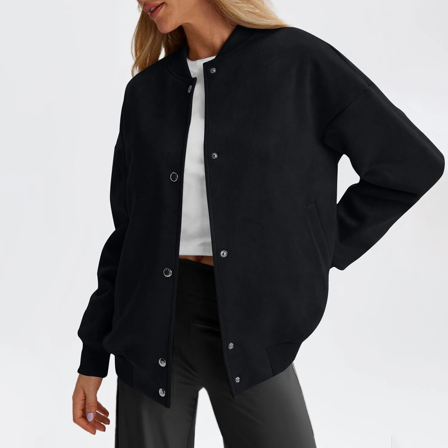 Suede Jacket Women Button Down Bomber Jacket Dressy Casual Varsity Shackets with Pockets Fall Coat Y2k Clothes