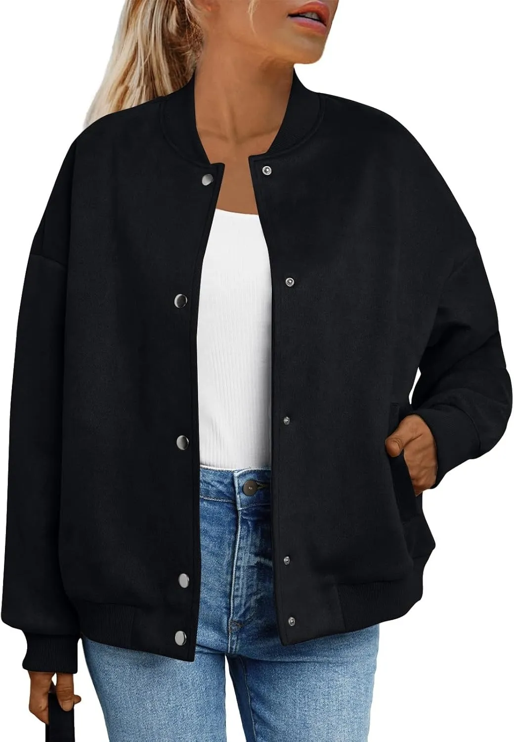 Suede Jacket Women Button Down Bomber Jacket Dressy Casual Varsity Shackets with Pockets Fall Coat Y2k Clothes