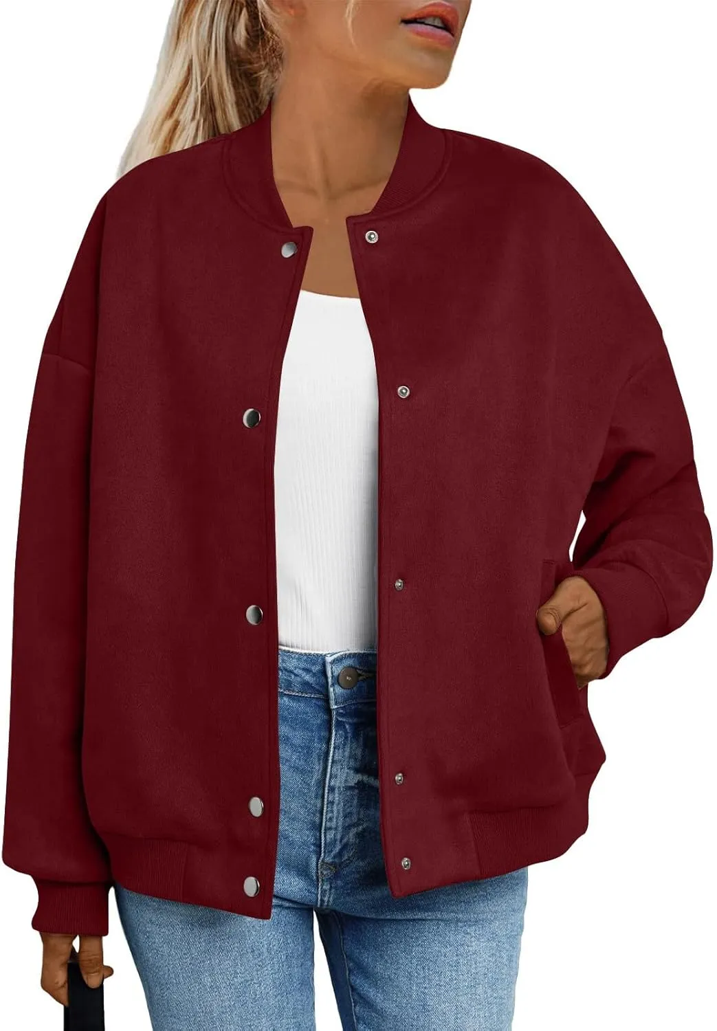 Suede Jacket Women Button Down Bomber Jacket Dressy Casual Varsity Shackets with Pockets Fall Coat Y2k Clothes