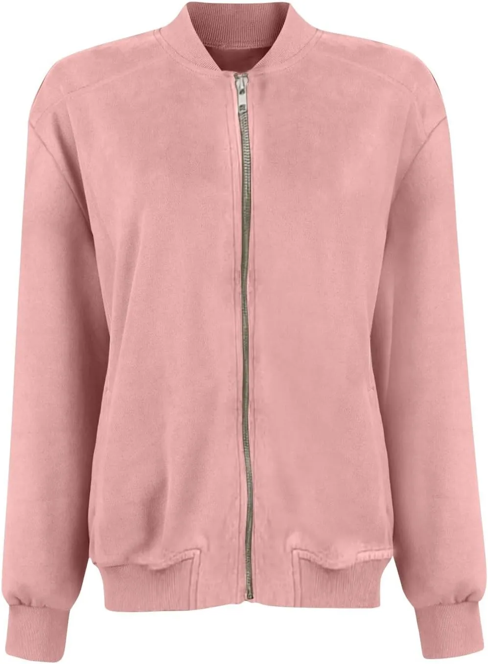 Suede Jacket Women Cropped Zip Up Bomber Jackets Dressy Casual Fall Coat Long Sleeve Biker Moto Jacket Outerwear