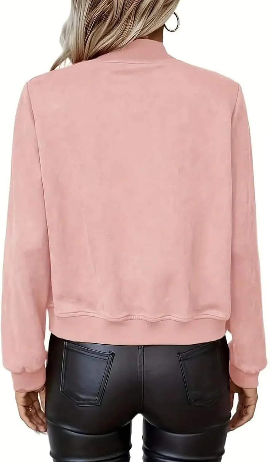 Suede Jacket Women Cropped Zip Up Bomber Jackets Dressy Casual Fall Coat Long Sleeve Biker Moto Jacket Outerwear