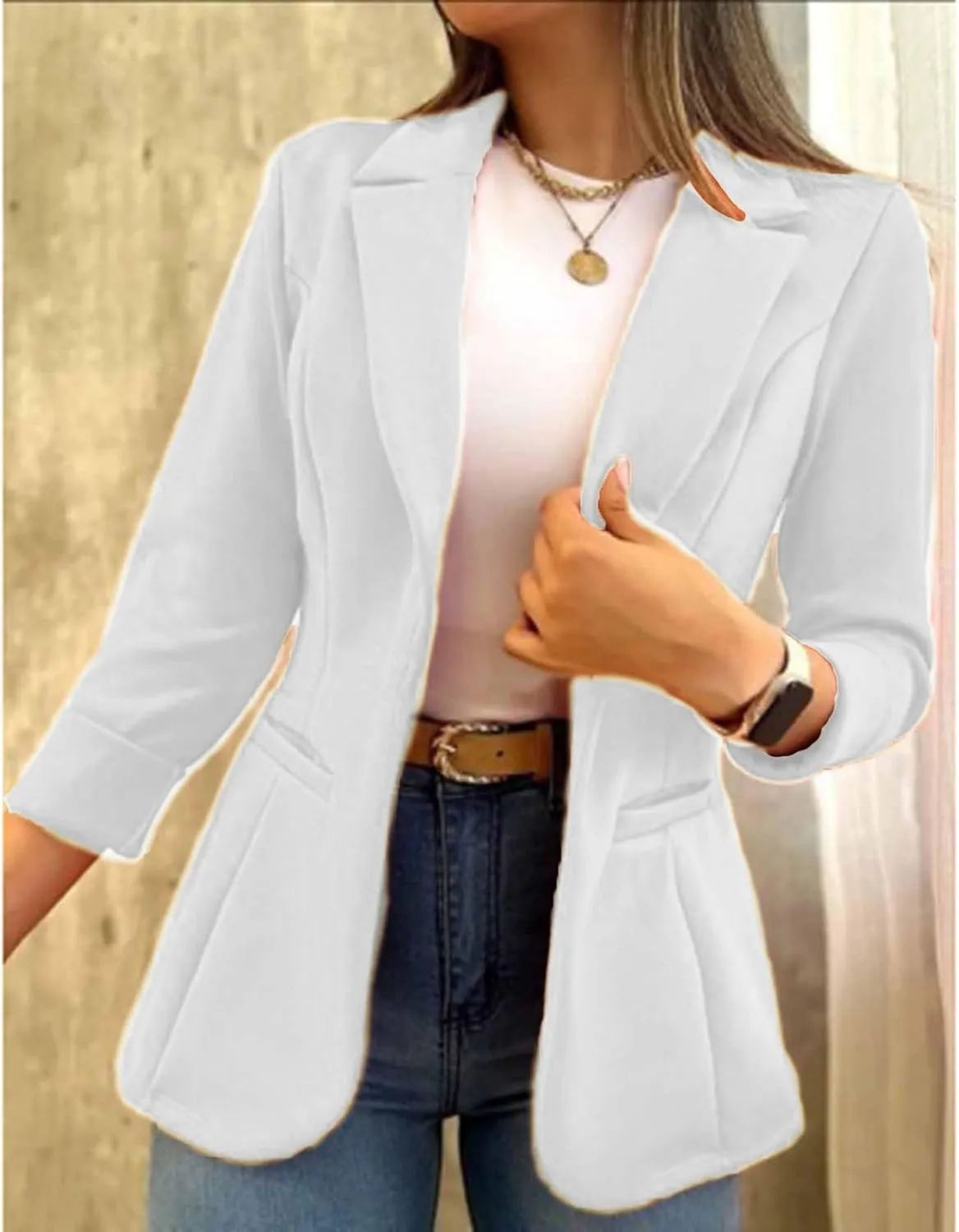 Summer Blazer for Women Work Office Jackets Business Casual Blazer Open Front Long Sleeve Outwear Lapel Fashion Coat