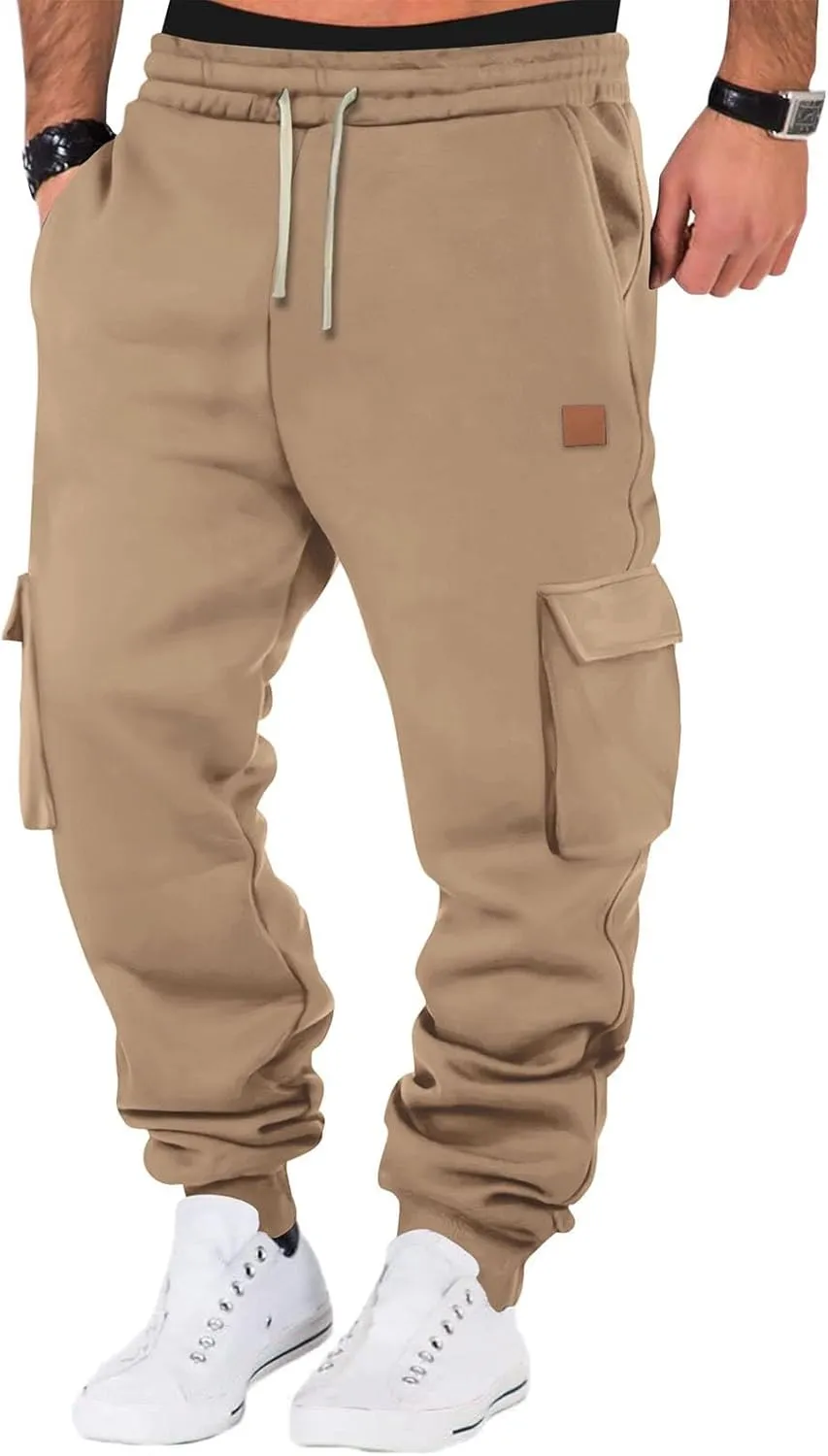 SUWBMHWE Men Cargo Pants Stretch Drawstring Elastic Waist Sweatpants Tall Regular Fit Pants Joggers Trousers with Pockets