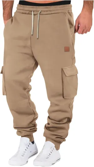 SUWBMHWE Men Cargo Pants Stretch Drawstring Elastic Waist Sweatpants Tall Regular Fit Pants Joggers Trousers with Pockets