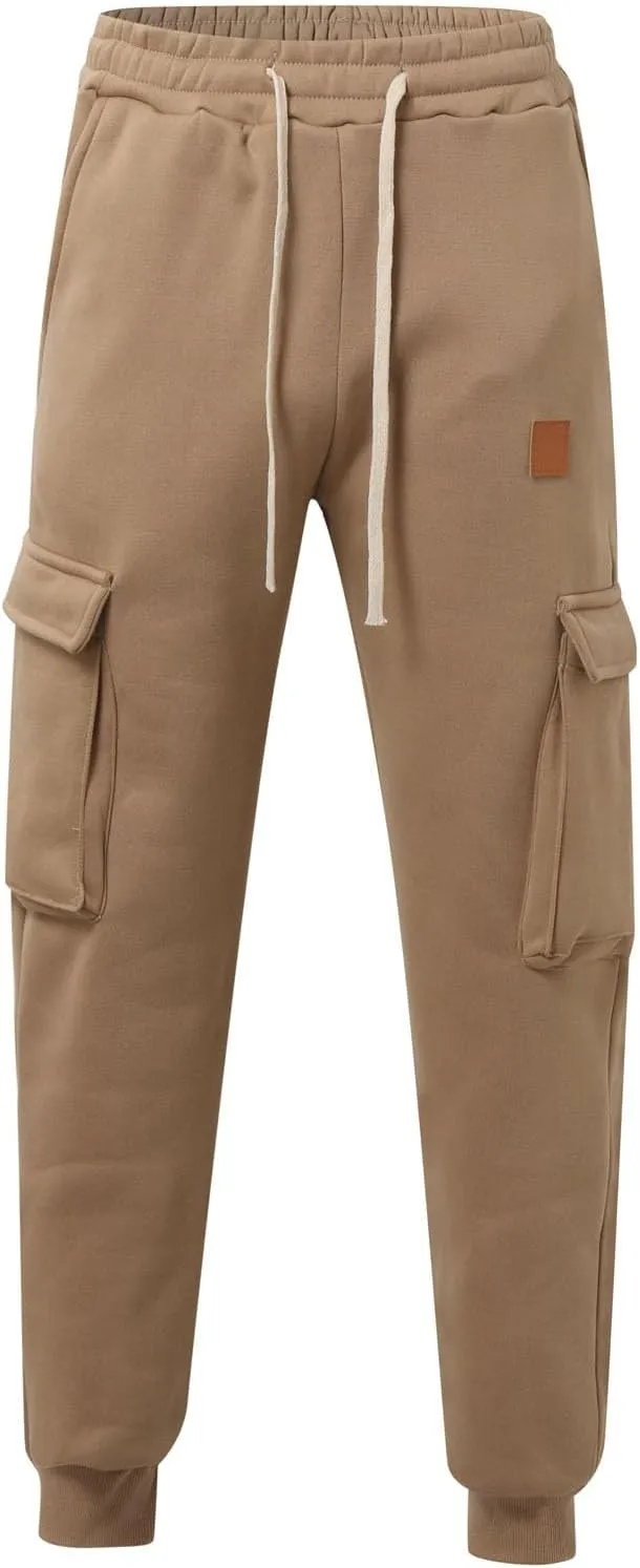 SUWBMHWE Men Cargo Pants Stretch Drawstring Elastic Waist Sweatpants Tall Regular Fit Pants Joggers Trousers with Pockets