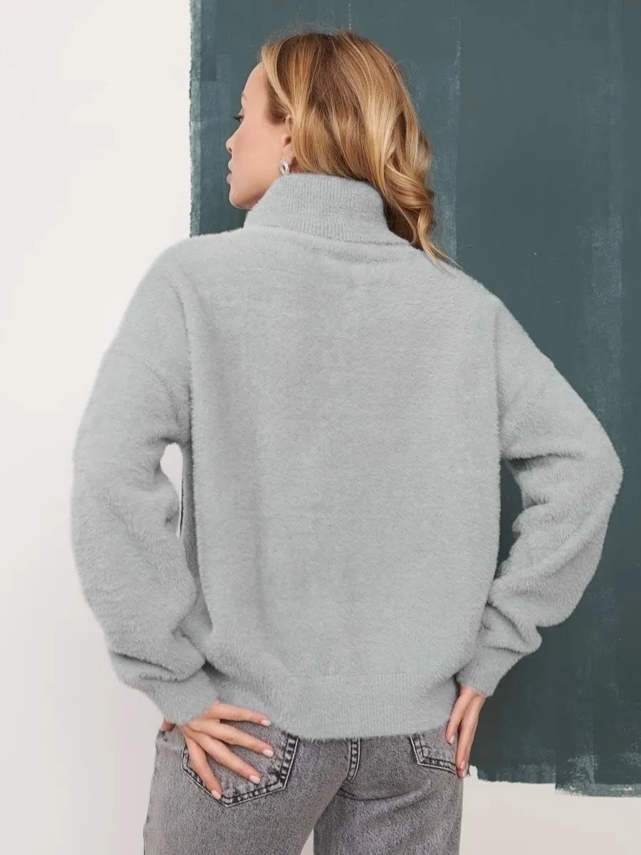 Sweater for Women Long Sleeve High Neck Knitted Pullover Plain Fall Tops Oversized Tunic Knit Loose Fit Warm Winter Trendy