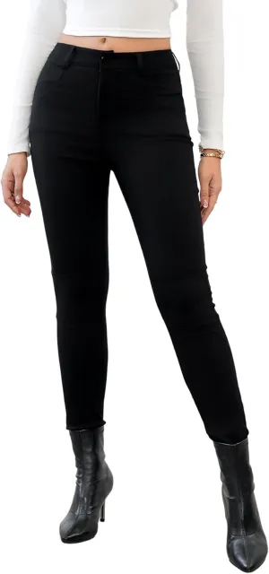 SweatyRocks Women's Casual Button High Rise Skinny Denim Jeans