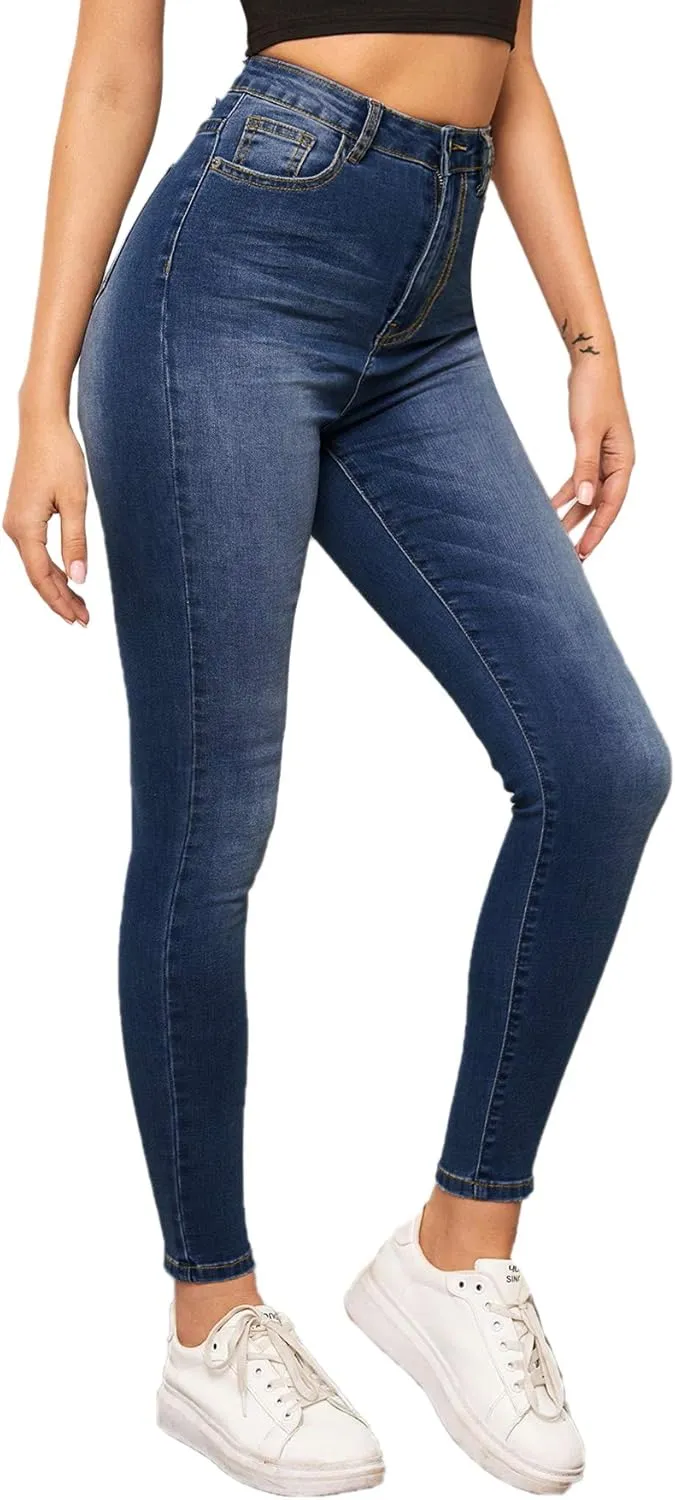 SweatyRocks Women's Casual Button High Rise Skinny Denim Jeans