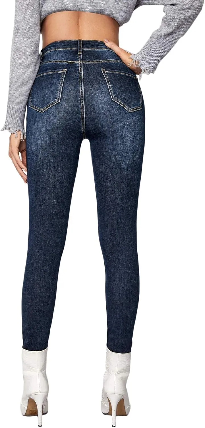 SweatyRocks Women's Casual Button High Rise Skinny Denim Jeans