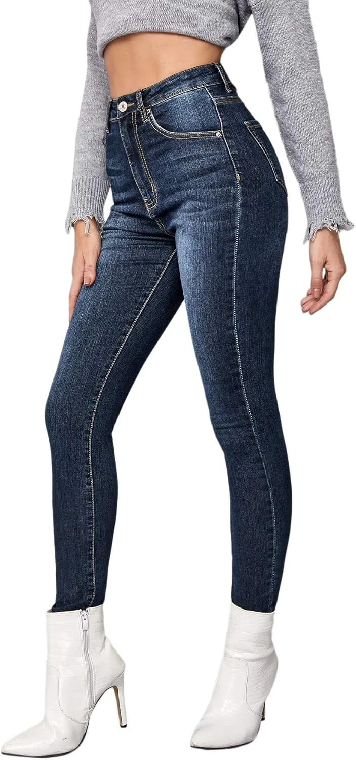 SweatyRocks Women's Casual Button High Rise Skinny Denim Jeans