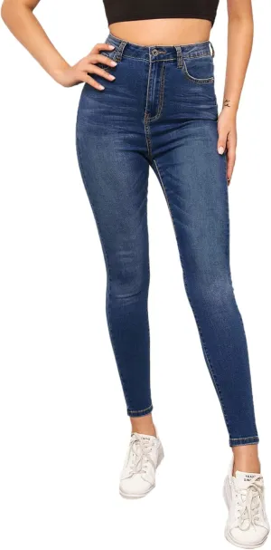 SweatyRocks Women's Casual Button High Rise Skinny Denim Jeans