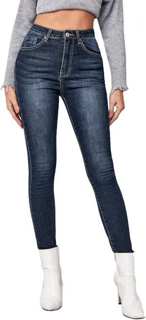 SweatyRocks Women's Casual Button High Rise Skinny Denim Jeans