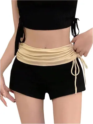 SweatyRocks Women's Color Block Shorts Drawstring Ruched High Waisted Summer Shorts