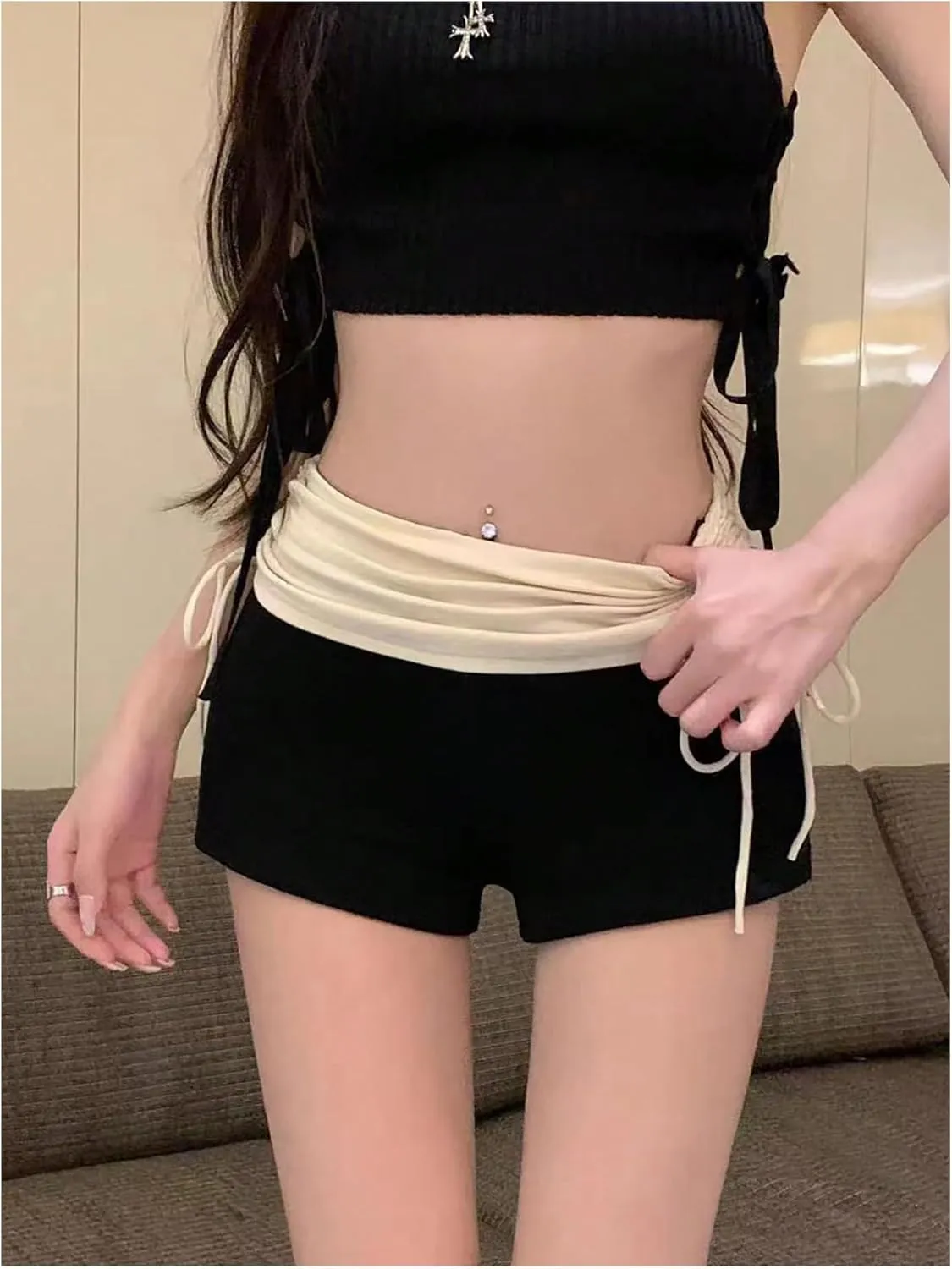 SweatyRocks Women's Color Block Shorts Drawstring Ruched High Waisted Summer Shorts