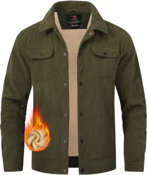 TBMPOY Men's Corduroy Jacket Sherpa Fleece Lined Jackets Warm Winter Trucker Work Casual Hiking Coat with 5 Pockets