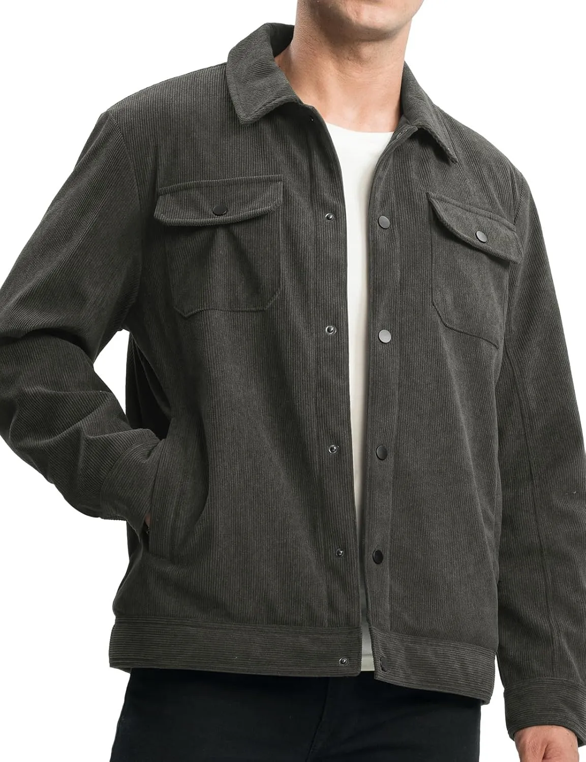 TBMPOY Men's Corduroy Jacket Sherpa Fleece Lined Jackets Warm Winter Trucker Work Casual Hiking Coat with 5 Pockets