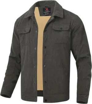 TBMPOY Men's Corduroy Jacket Sherpa Fleece Lined Jackets Warm Winter Trucker Work Casual Hiking Coat with 5 Pockets
