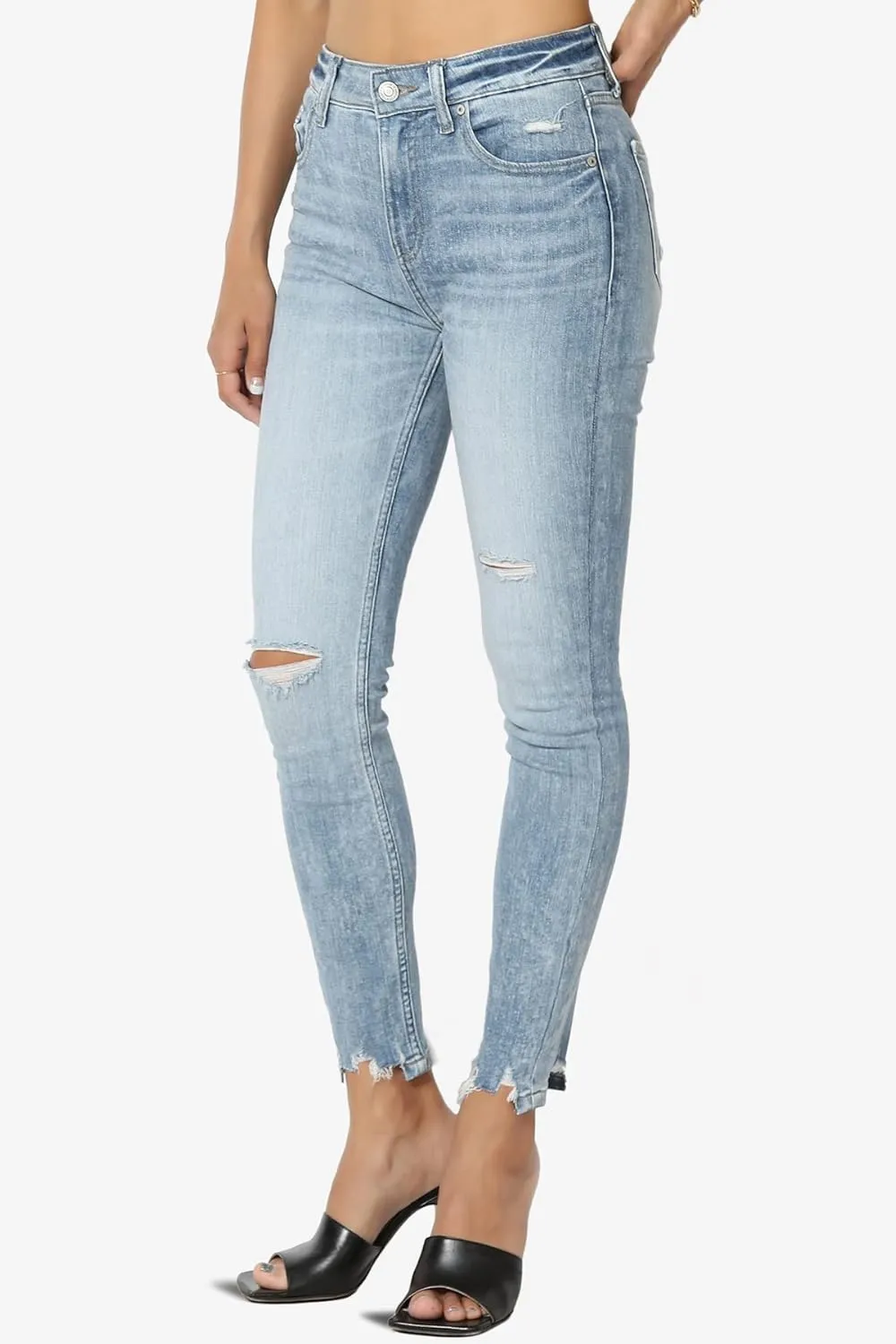 TheMogan Clara Ripped Distressed Destroyed Washed Knee High Rise Skinny Jeans