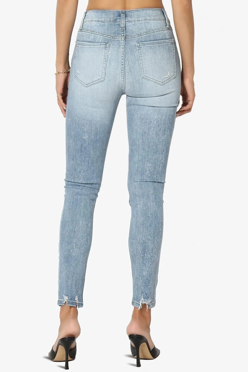 TheMogan Clara Ripped Distressed Destroyed Washed Knee High Rise Skinny Jeans