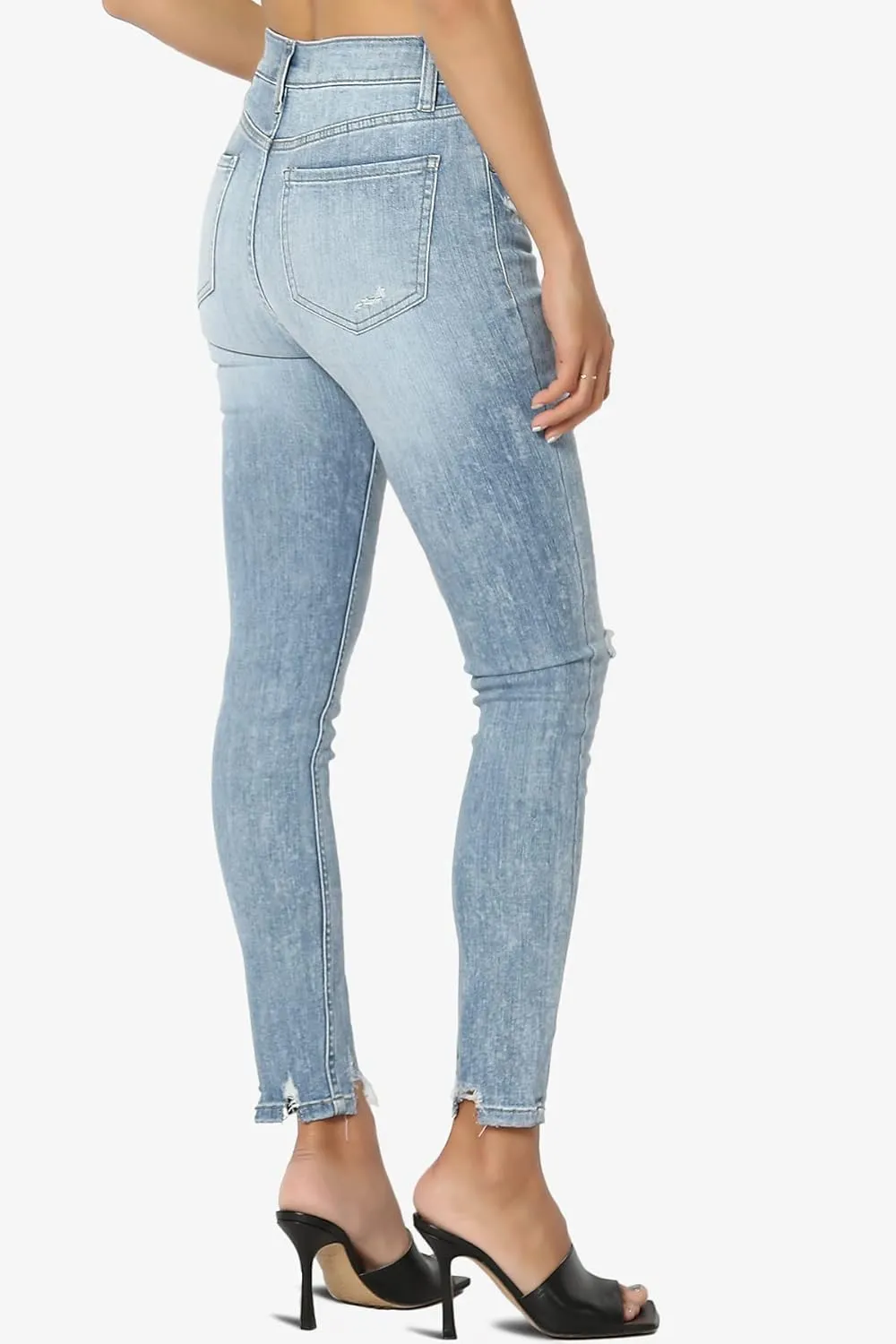 TheMogan Clara Ripped Distressed Destroyed Washed Knee High Rise Skinny Jeans