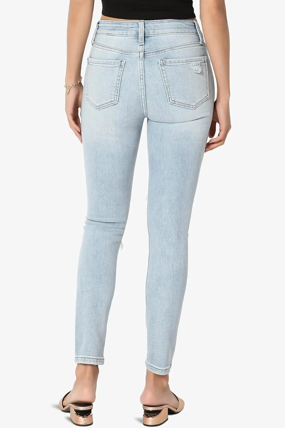 TheMogan Clara Ripped Distressed Destroyed Washed Knee High Rise Skinny Jeans