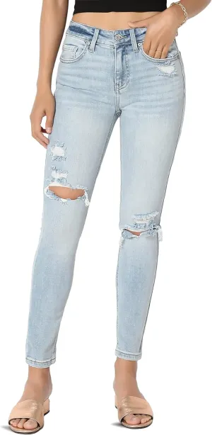 TheMogan Clara Ripped Distressed Destroyed Washed Knee High Rise Skinny Jeans