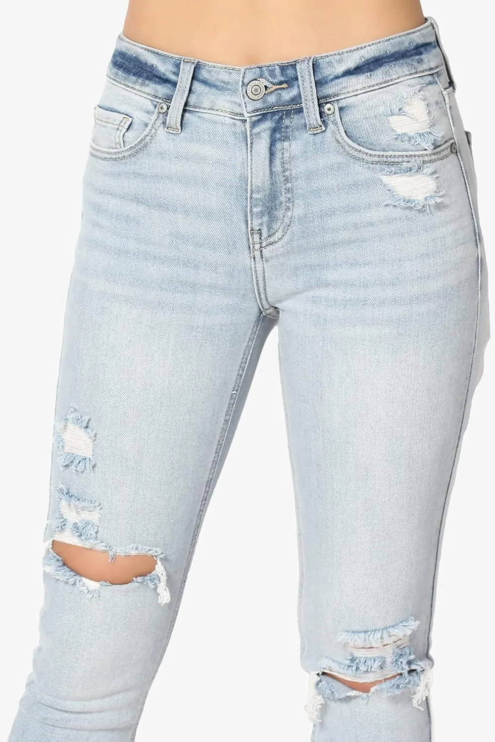 TheMogan Clara Ripped Distressed Destroyed Washed Knee High Rise Skinny Jeans
