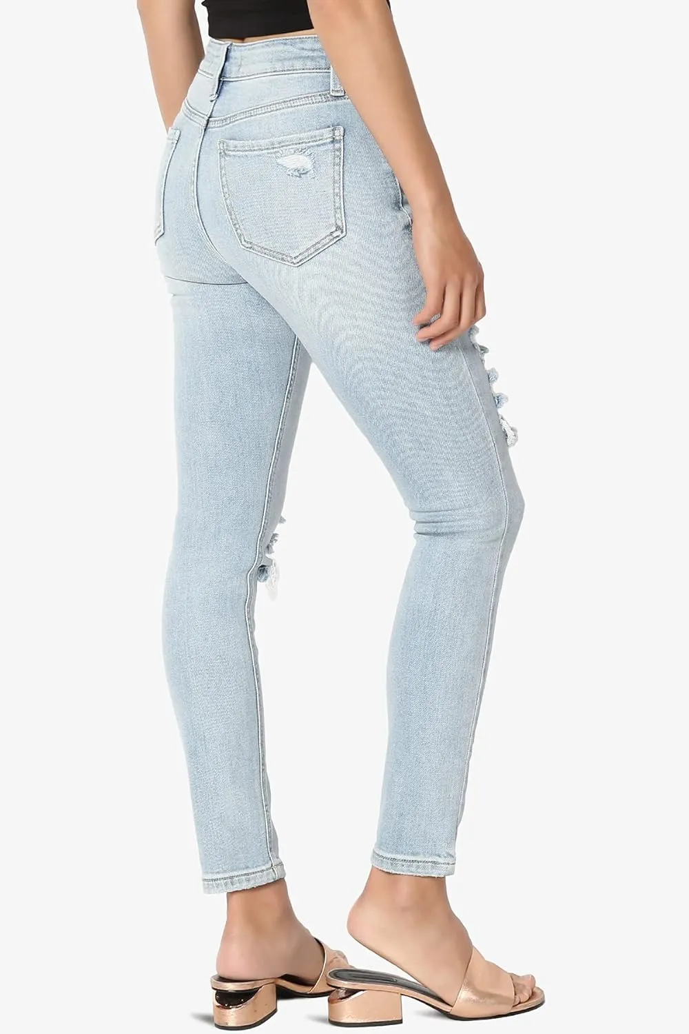 TheMogan Clara Ripped Distressed Destroyed Washed Knee High Rise Skinny Jeans