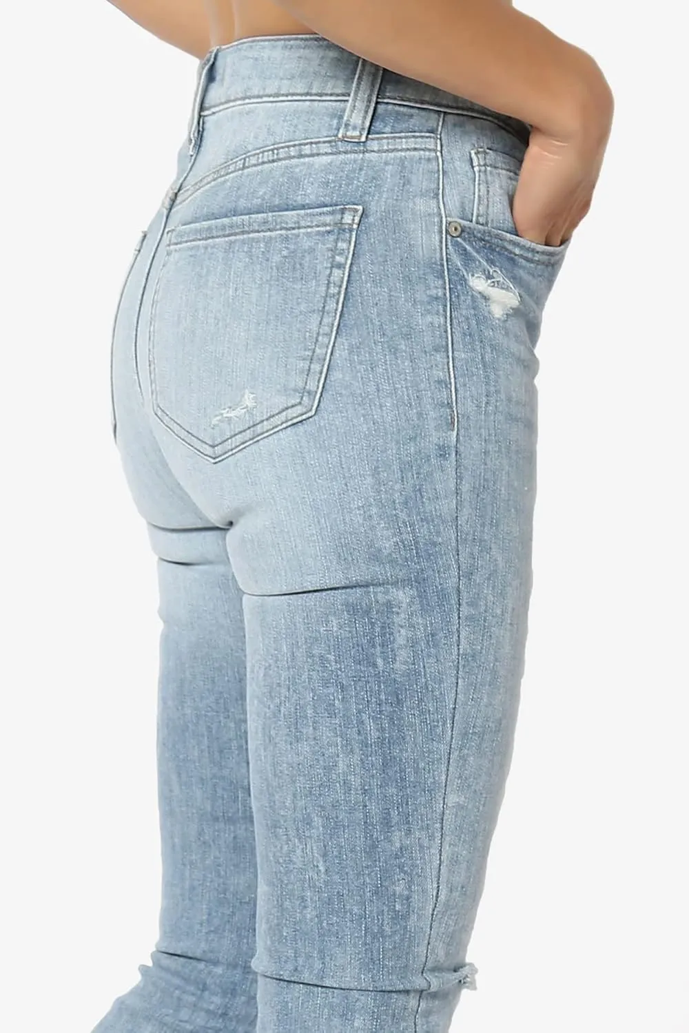 TheMogan Clara Ripped Distressed Destroyed Washed Knee High Rise Skinny Jeans