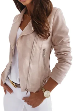 TOSHIKII Women's Faux Suede Biker Moto Jacket, Ladies Lapel Suede Short Jackets, S-XXL